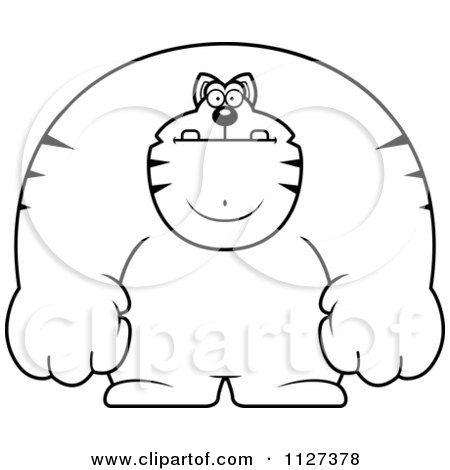 Cartoon Of An Outlined Buff Cat - Royalty Free Vector Clipart by Cory Thoman