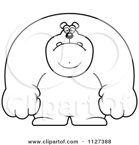 Cartoon Of An Outlined Depressed Buff Bear - Royalty Free Vector Clipart by Cory Thoman