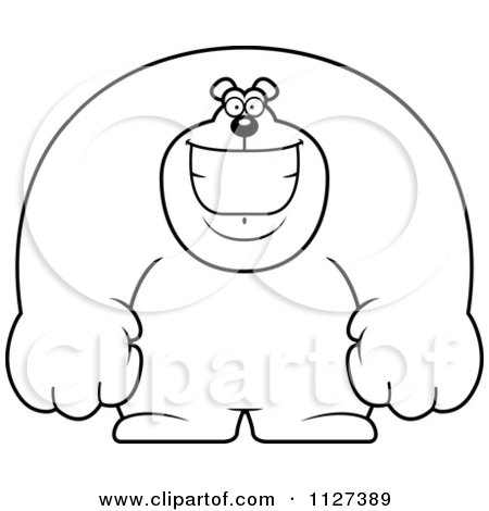 Cartoon Of An Outlined Happy Buff Bear Smiling - Royalty Free Vector Clipart by Cory Thoman