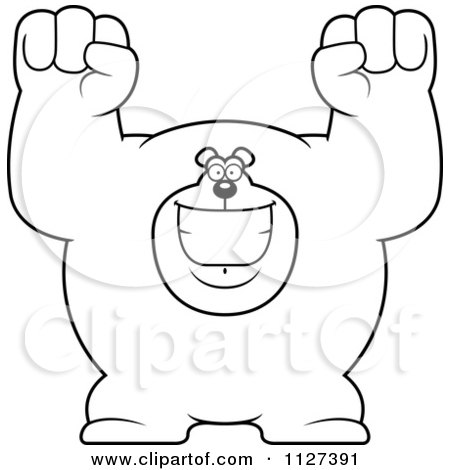 Cartoon Of An Outlined Excited Buff Bear - Royalty Free Vector Clipart by Cory Thoman