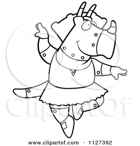 Cartoon Of An Outlined Robot Triceratops Dinosaur Ballerina Dancing - Royalty Free Vector Clipart by Cory Thoman