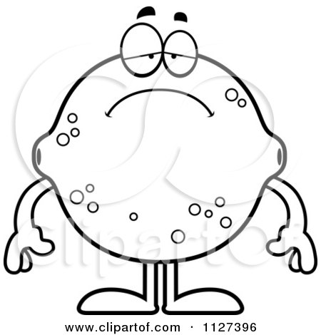 Cartoon Of An Outlined Depressed Lemon Or Lime Mascot - Royalty Free Vector Clipart by Cory Thoman