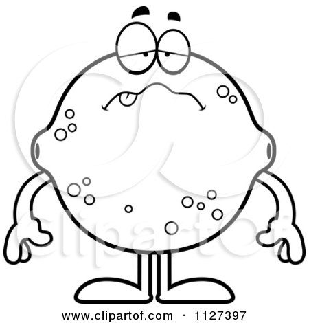 Cartoon Of An Outlined Sick Lemon Or Lime Mascot - Royalty Free Vector Clipart by Cory Thoman