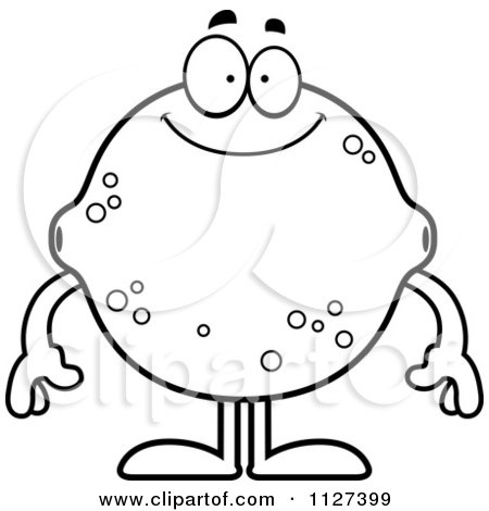 Cartoon Of An Outlined Happy Lemon Or Lime Mascot - Royalty Free Vector Clipart by Cory Thoman