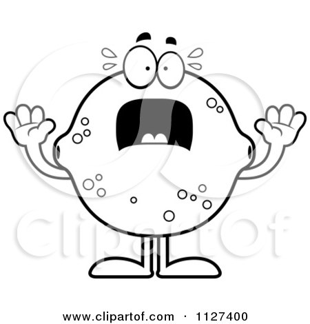 Cartoon Of An Outlined Scared Lemon Or Lime Mascot - Royalty Free Vector Clipart by Cory Thoman