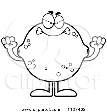 Cartoon Of An Outlined Angry Lemon Or Lime Mascot - Royalty Free Vector Clipart by Cory Thoman