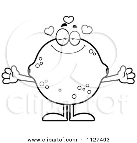 Cartoon Of An Outlined Loving Lemon Or Lime Mascot With Open Arms - Royalty Free Vector Clipart by Cory Thoman