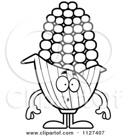 Cartoon Of An Outlined Surprised Corn Mascot - Royalty Free Vector Clipart by Cory Thoman