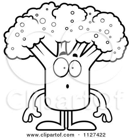 Cartoon Of An Outlined Depressed Broccoli Mascot - Royalty Free Vector Clipart by Cory Thoman