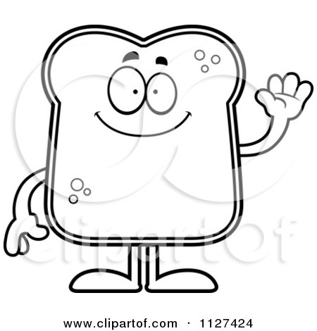 Cartoon Of An Outlined Friendly Bread Character Waving - Royalty Free Vector Clipart by Cory Thoman