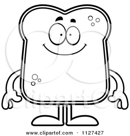 Cartoon Of An Outlined Happy Bread Character - Royalty Free Vector Clipart by Cory Thoman