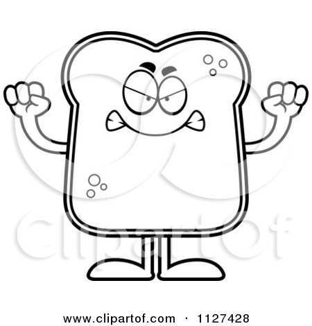 Cartoon Of An Outlined Angry Bread Character - Royalty Free Vector Clipart by Cory Thoman