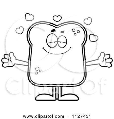Cartoon Of An Outlined Sweet Bread Character Wanting A Hug - Royalty Free Vector Clipart by Cory Thoman