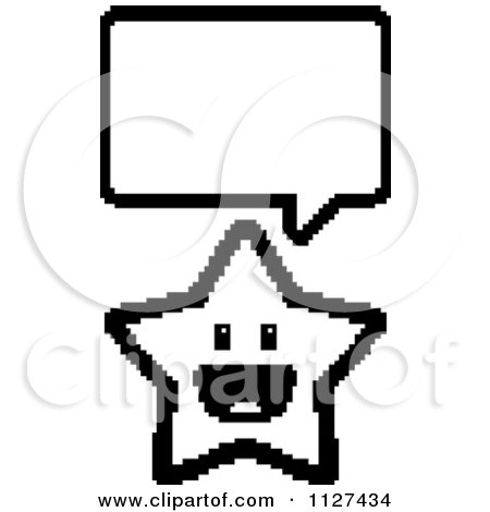 Cartoon Of An Outlined Happy 8bit Pixelated Talking Star - Royalty Free Vector Clipart by Cory Thoman