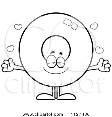 Cartoon Of An Outlined Loving Donut Mascot With Open Arms - Royalty Free Vector Clipart by Cory Thoman