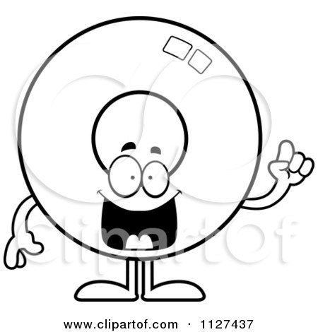 Cartoon Of An Outlined Donut Mascot With An Idea - Royalty Free Vector Clipart by Cory Thoman