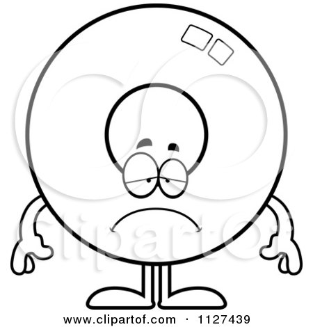 Cartoon Of An Outlined Depressed Donut Mascot - Royalty Free Vector Clipart by Cory Thoman