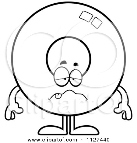 Cartoon Of An Outlined Sick Donut Mascot - Royalty Free Vector Clipart by Cory Thoman