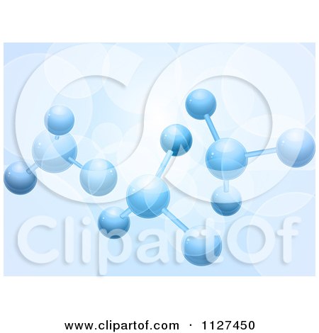 Clipart Of Blue 3d Molecules With Flares - Royalty Free Vector Illustration by elaineitalia