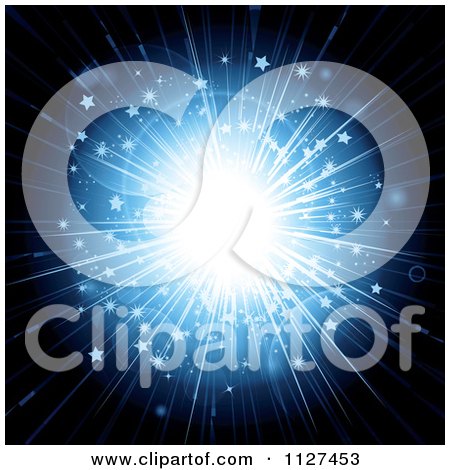 Clipart Of A Blue Explosion Of Light Stars And Orbs - Royalty Free Vector Illustration by elaineitalia
