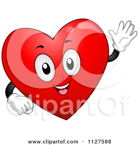 Cartoon Of A Happy Heart Mascot Waving - Royalty Free Vector Clipart by BNP Design Studio