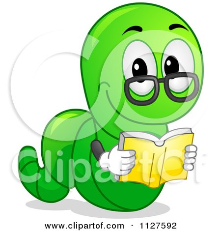 Cartoon Of A Worm Reading A Book - Royalty Free Vector Clipart by BNP Design Studio