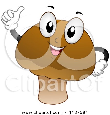 Cartoon Of A Happy Mushroom Mascot Holding A Thumb Up - Royalty Free Vector Clipart by BNP Design Studio