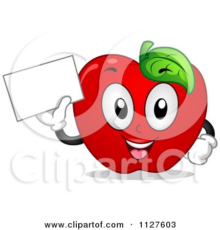 Cartoon Of A Happy Red Apple Mascot Holding A Sign - Royalty Free Vector Clipart by BNP Design Studio