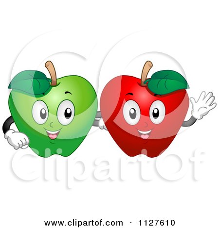 Cartoon Of Happy Green And Red Apple Mascots - Royalty Free Vector Clipart by BNP Design Studio