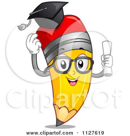 Cartoon Of A Pencil Mascot Graduate - Royalty Free Vector Clipart by BNP Design Studio