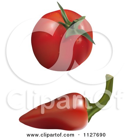 Clipart Of A Red Tomato And Chili Pepper - Royalty Free Vector Illustration by YUHAIZAN YUNUS