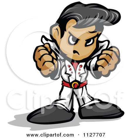 Cartoon Of A Tough Elvis Impersonator Holding Up Fists - Royalty Free Vector Clipart by Chromaco