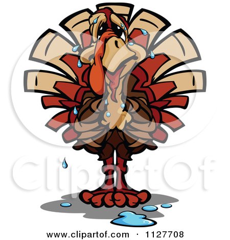 Cartoon Of A Worried Thanksgiving Turkey Bird Sweating - Royalty Free Vector Clipart by Chromaco