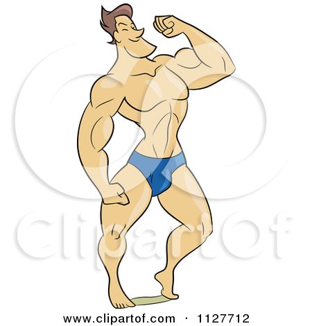 Cartoon Of A Strong Muslce Man Flexing In A Speedo - Royalty Free Vector Clipart by Frisko