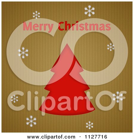 Clipart Of Merry Christmas Text Over A Tree With Snowflakes On Cardboard - Royalty Free Illustration by elaineitalia