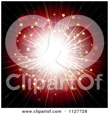 Clipart Of A Red And Gold Starburst With Bright Light - Royalty Free Vector Illustration by elaineitalia