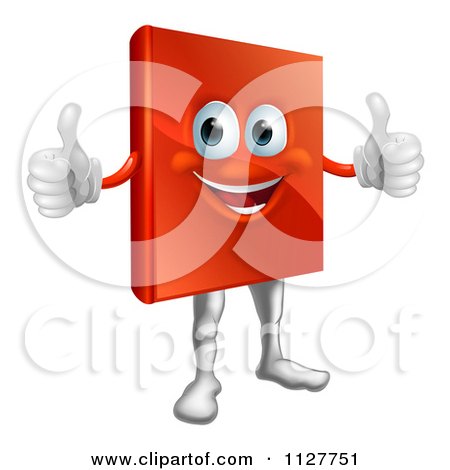 Cartoon Of A Happy Red Book Mascot Holding Two Thumbs Up - Royalty Free Vector Clipart by AtStockIllustration