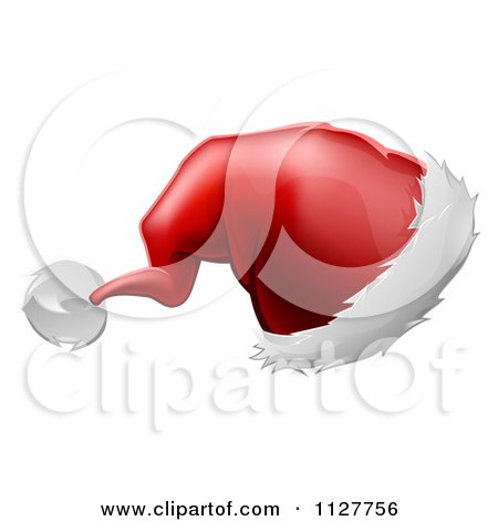 Cartoon Of A Red Christmas Santa Hat With Furry White Trim - Royalty Free Vector Clipart by AtStockIllustration