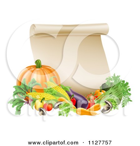 Clipart Of A Thanksgiving Scroll With Harvest Vegetables - Royalty Free Vector Illustration by AtStockIllustration