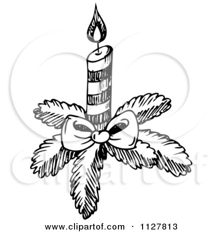 Cartoon Of A Sketched Black And White Christmas Candle - Royalty Free Vector Clipart by visekart