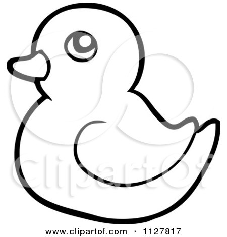Cartoon Of An Outlined Toy Rubber Duck - Royalty Free Vector Clipart by visekart