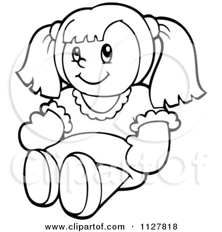 Cartoon Of An Outlined Toy Doll - Royalty Free Vector Clipart by visekart