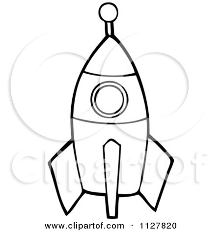 Cartoon Of An Outlined Toy Rocket - Royalty Free Vector Clipart by visekart