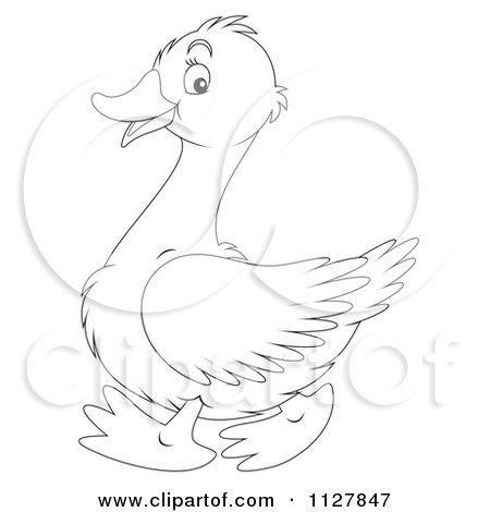 Cartoon Of An Outlined Cute Goose In Profile - Royalty Free Clipart by Alex Bannykh