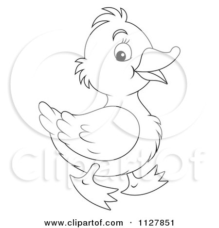 Cartoon Of An Outlined Cute Duckling In Profile - Royalty Free Clipart by Alex Bannykh