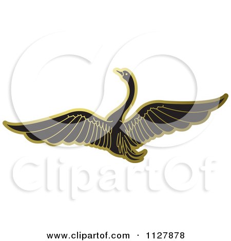 Clipart Of A Gold Swan Flying 1 - Royalty Free Vector Illustration by Lal Perera