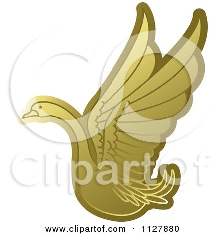 Clipart Of A Gold Swan Flying 3 - Royalty Free Vector Illustration by Lal Perera