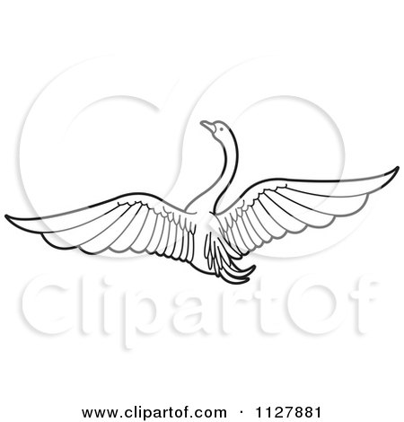 Clipart Of A Black And White Swan Flying 1 - Royalty Free Vector Illustration by Lal Perera