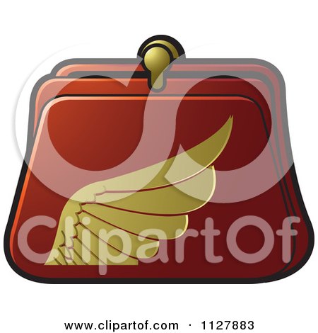 Clipart Of A Red And Gold Wing Coin Purse - Royalty Free Vector Illustration by Lal Perera