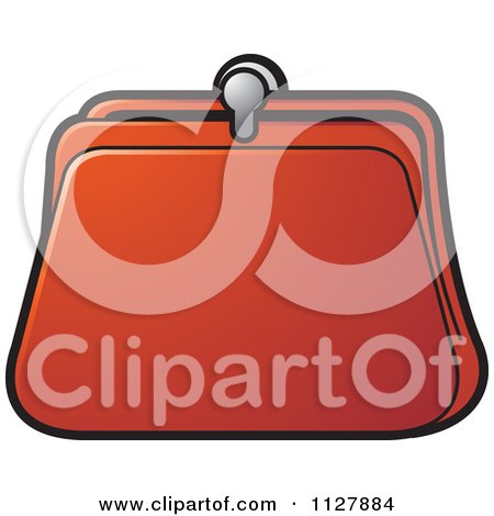 Clipart Of An Orange Coin Purse - Royalty Free Vector Illustration by Lal Perera